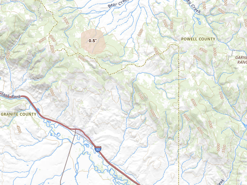 Radar-estimated hail-size map of the storm over Drummond, MT on Sep 2, 2026