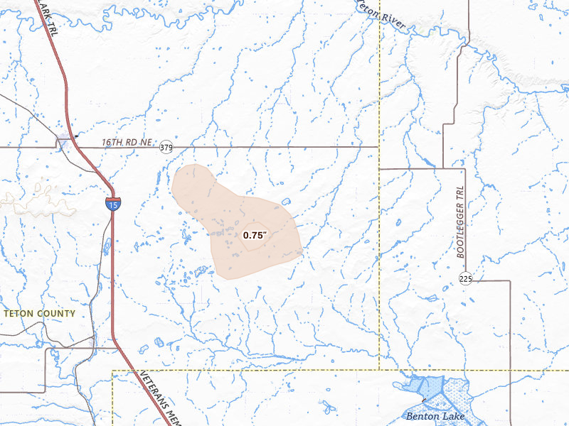 Radar-estimated hail-size map of the storm over Dutton, MT on Jun 25, 2026