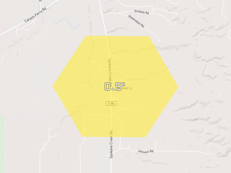 Hail map of East Helena, MT on Jul 1, 2026, hail up to 0.5"