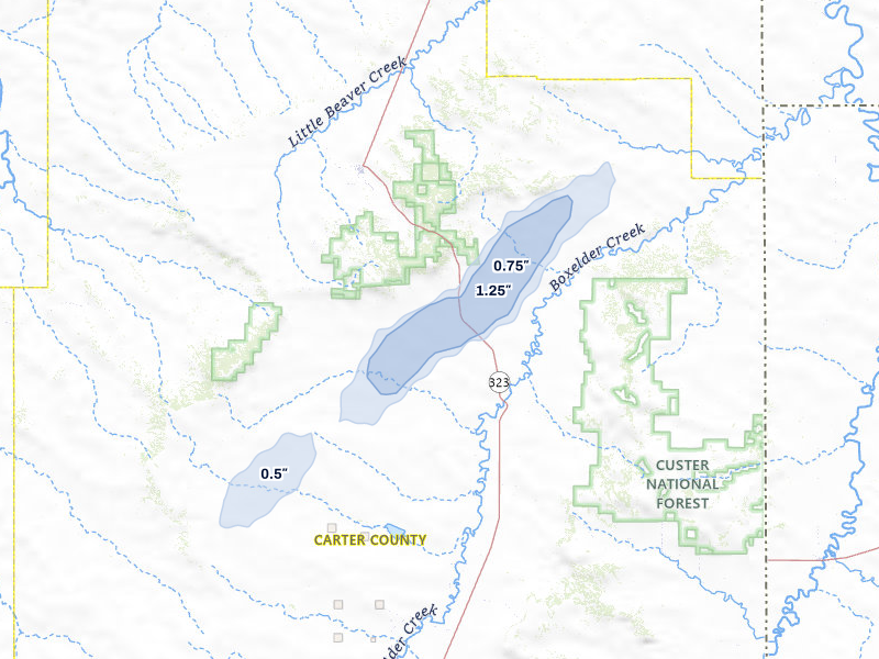 NEXRAD radar-signature map of the hail storm over Ekalaka, MT on Jun 1, 2026
