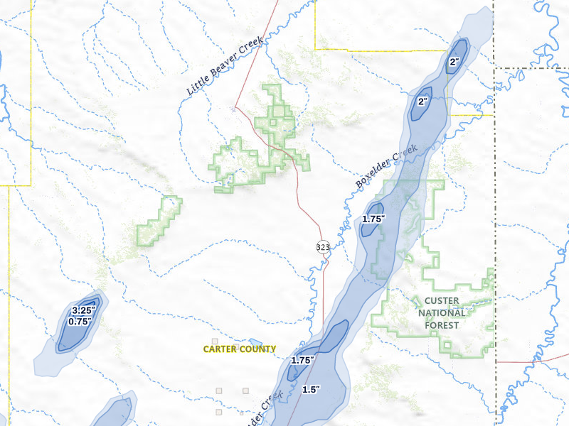 NEXRAD radar-signature map of the hail storm over Ekalaka, MT on Jun 2, 2026