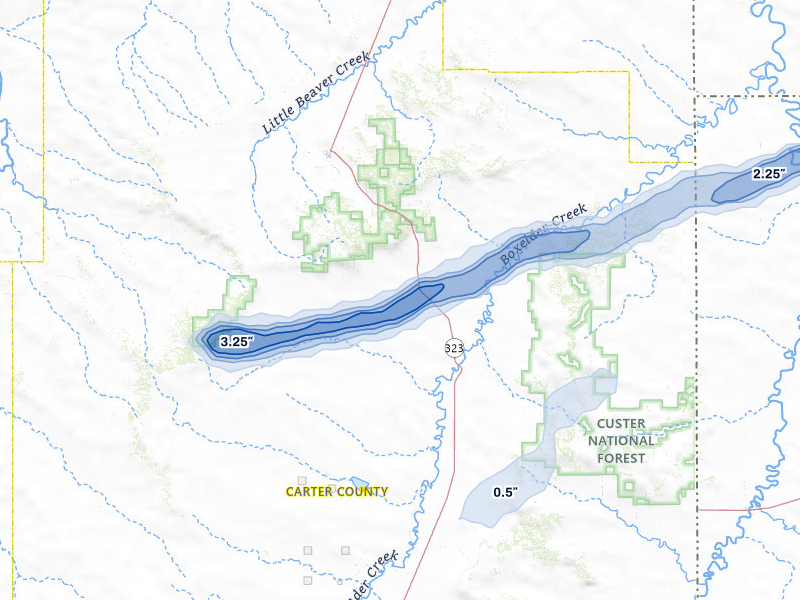 NEXRAD radar-signature map of the hail storm over Ekalaka, MT on Jun 7, 2026