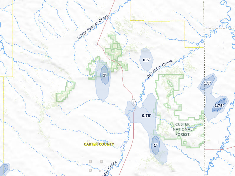 NEXRAD radar-signature map of the hail storm over Ekalaka, MT on Jun 27, 2026