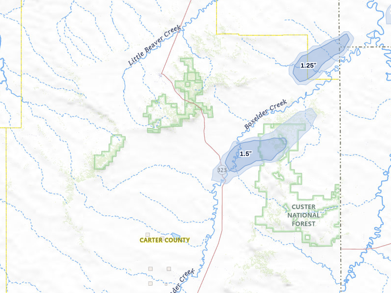 NEXRAD radar-signature map of the hail storm over Ekalaka, MT on Jul 1, 2026