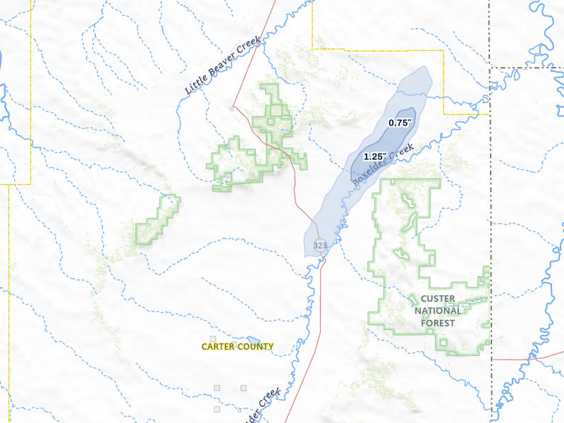 NEXRAD radar-signature map of the hail storm over Ekalaka, MT on Jul 6, 2026