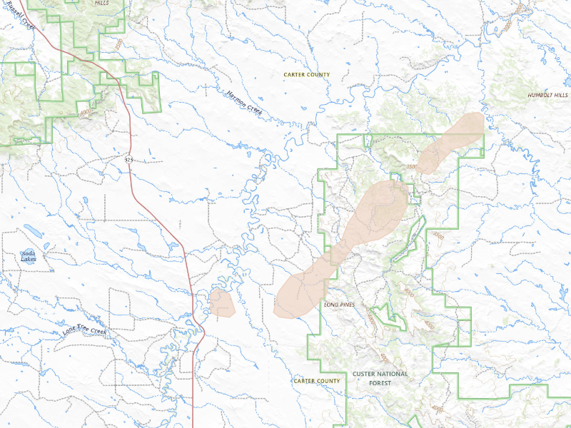 Radar-estimated hail-size map of the storm over Ekalaka, MT on Sep 27, 2026
