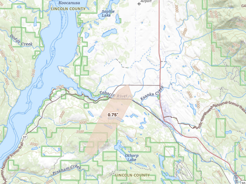 Radar-estimated hail-size map of the storm over Eureka, MT