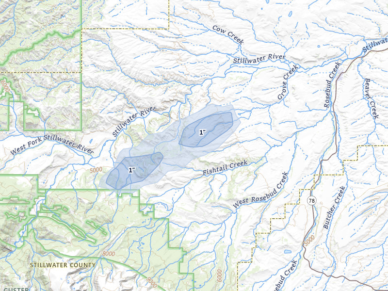 NEXRAD radar-signature map of the hail storm over Fishtail, MT on Jul 1, 2026