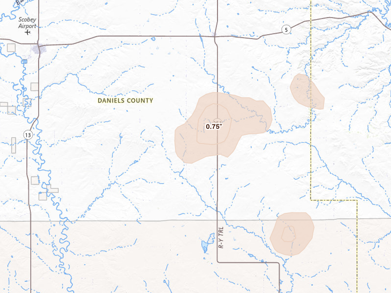 Radar-estimated hail-size map of the storm over Flaxville, MT
