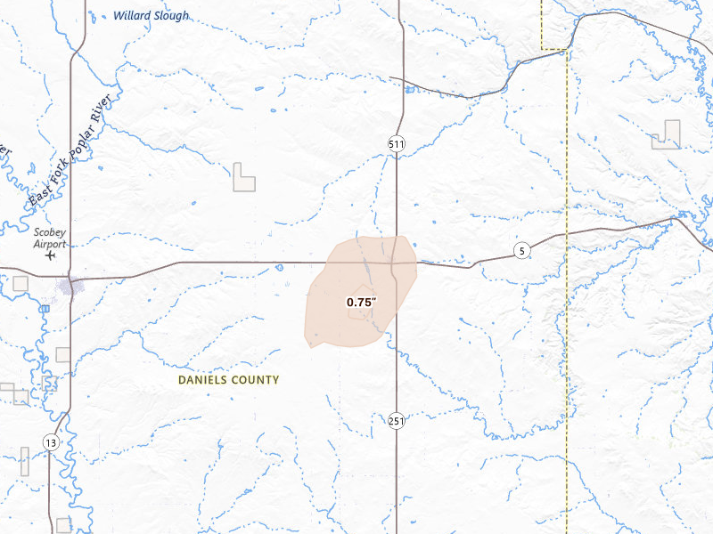Radar-estimated hail-size map of the storm over Flaxville, MT
