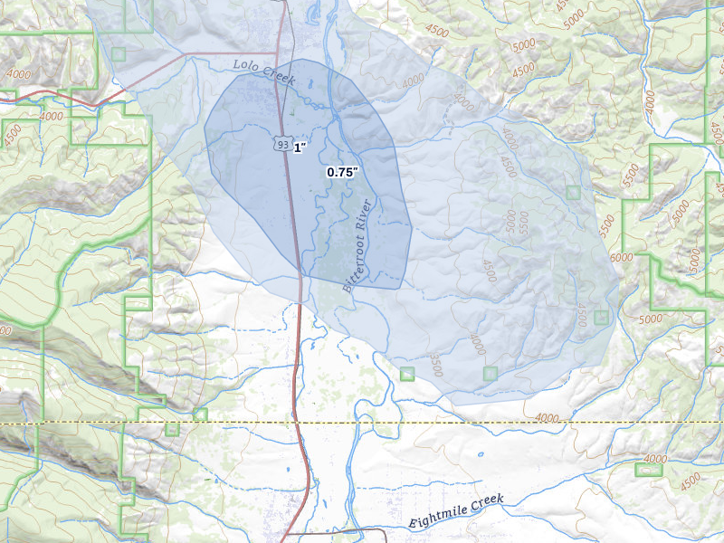NEXRAD radar-signature map of the hail storm over Florence, MT on May 28, 2026