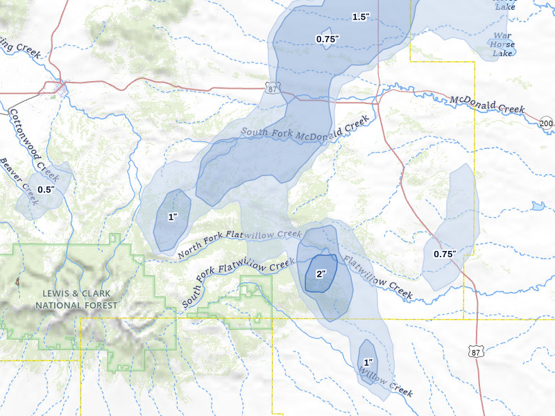 NEXRAD radar-signature map of the hail storm over Forest Grove, MT on May 29, 2026