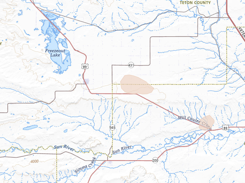 Radar-estimated hail-size map of the storm over Fort Shaw, MT on Jun 25, 2026