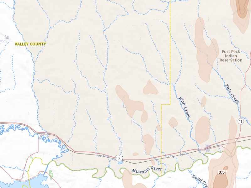 Radar-estimated hail-size map of the storm over Frazer, MT on Jun 27, 2026