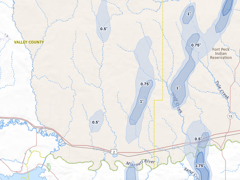 NEXRAD radar-signature map of the hail storm over Frazer, MT on Jun 27, 2026