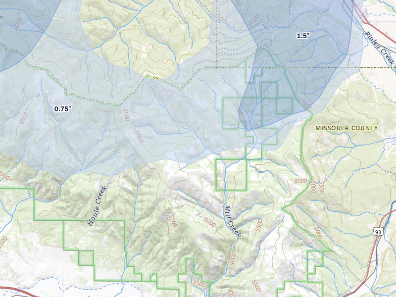 NEXRAD radar-signature map of the hail storm over Frenchtown, MT on May 29, 2026