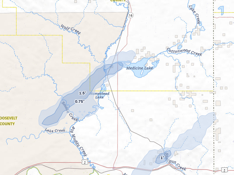 NEXRAD radar-signature map of the hail storm over Froid, MT on Jul 3, 2026
