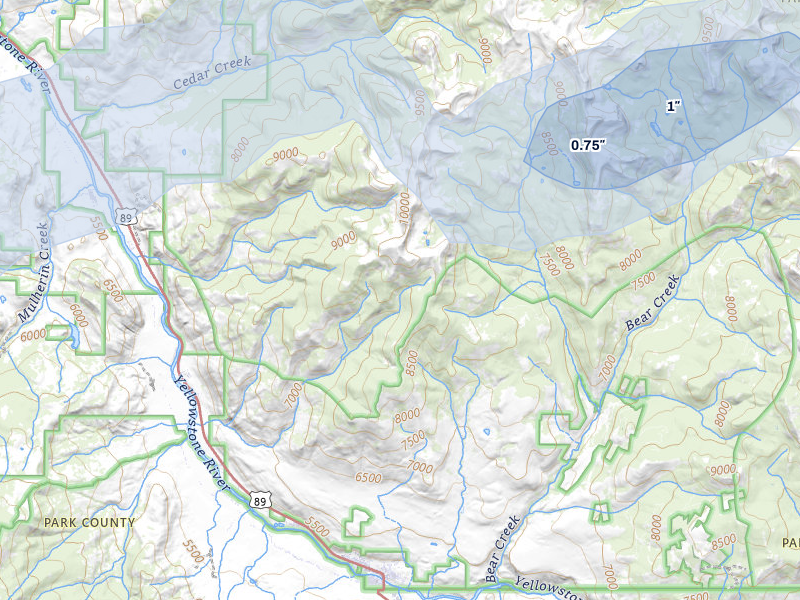 NEXRAD radar-signature map of the hail storm over Gardiner, MT on Jul 7, 2026