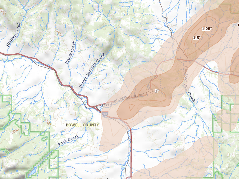 Radar-estimated hail-size map of the storm over Garrison, MT