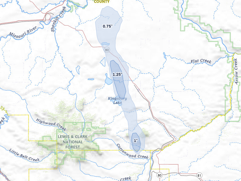 NEXRAD radar-signature map of the hail storm over Geraldine, MT on May 28, 2026
