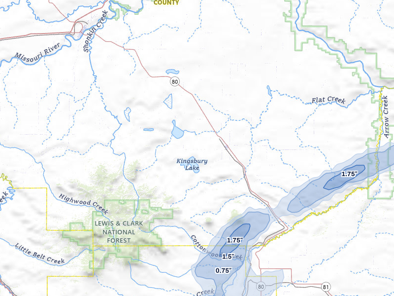NEXRAD radar-signature map of the hail storm over Geraldine, MT on Jul 8, 2026