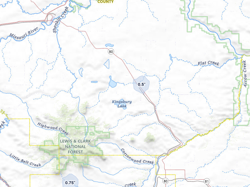 NEXRAD radar-signature map of the hail storm over Geraldine, MT on Jul 25, 2026
