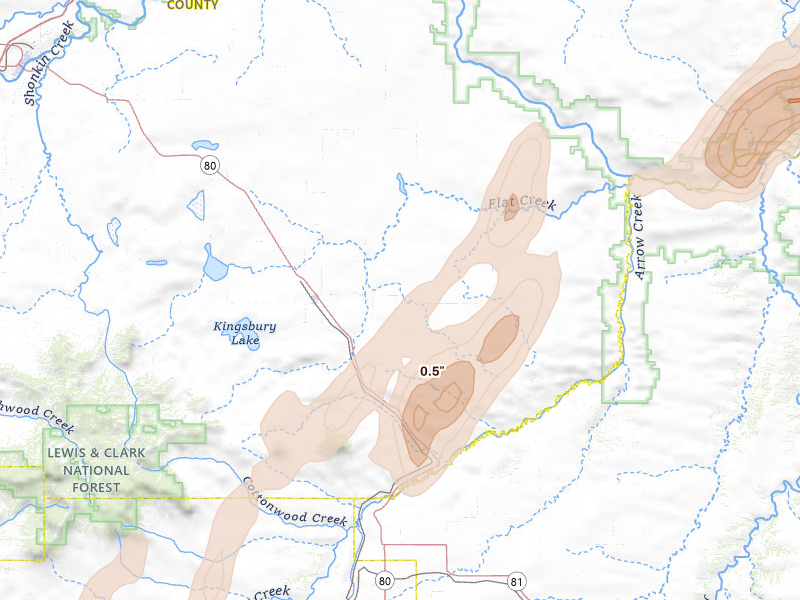 Radar-estimated hail-size map of the storm over Geraldine, MT