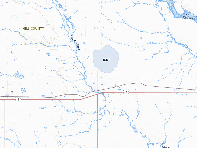 NEXRAD radar-signature map of the hail storm over Gildford, MT on Jul 8, 2026