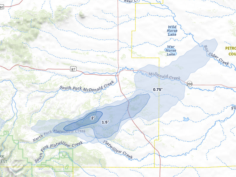 NEXRAD radar-signature map of the hail storm over Grass Range, MT on Jul 3, 2026
