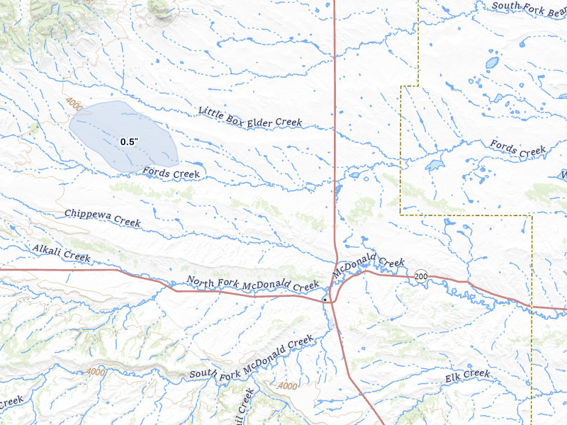 NEXRAD radar-signature map of the hail storm over Grass Range, MT on Aug 18, 2026