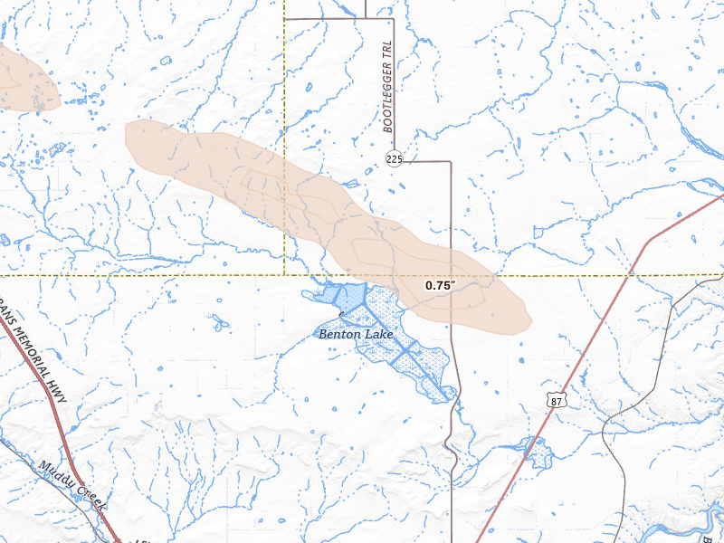 Radar-estimated hail-size map of the storm over Great Falls, MT on Aug 17, 2026