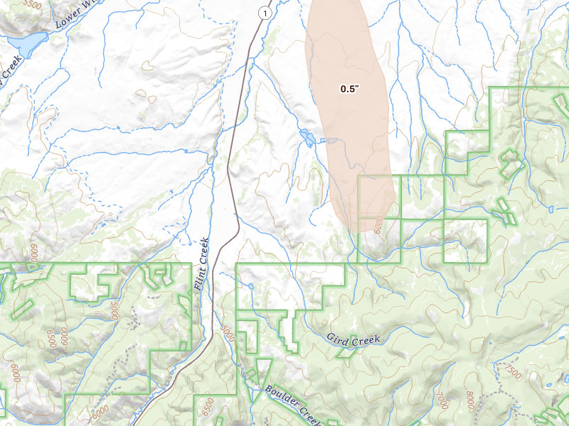 Radar-estimated hail-size map of the storm over Hall, MT on Jul 17, 2026