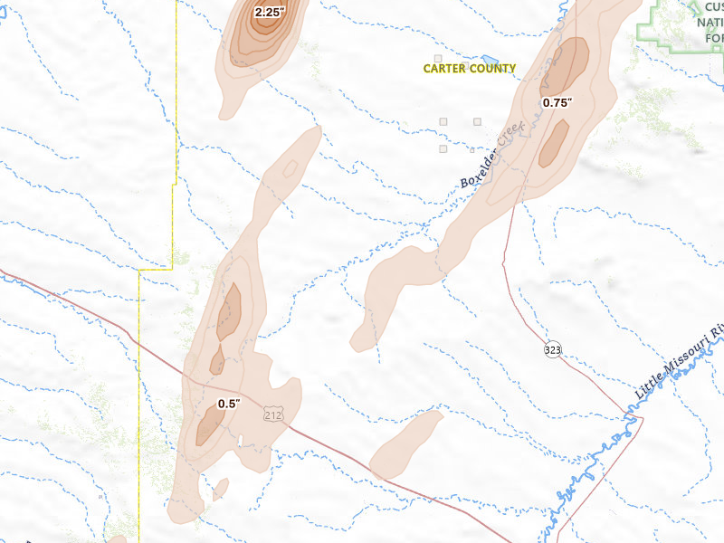 Radar-estimated hail-size map of the storm over Hammond, MT on Jun 2, 2026