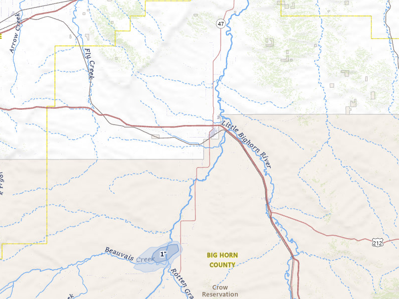NEXRAD radar-signature map of the hail storm over Hardin, MT on Apr 22, 2026