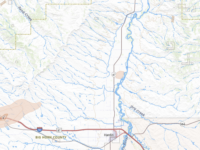 Radar-estimated hail-size map of the storm over Hardin, MT on Jun 1, 2026
