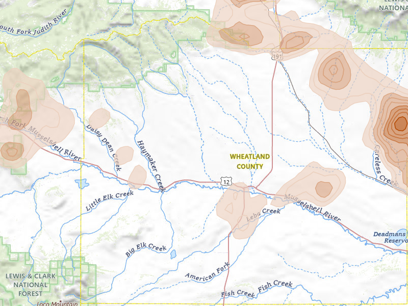 Radar-estimated hail-size map of the storm over Harlowton, MT on Jul 16, 2026