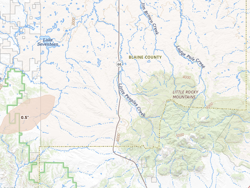 Radar-estimated hail-size map of the storm over Hays, MT on Apr 11, 2026