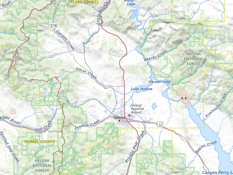 Radar-estimated hail-size map of the storm over Helena, MT on May 28, 2026