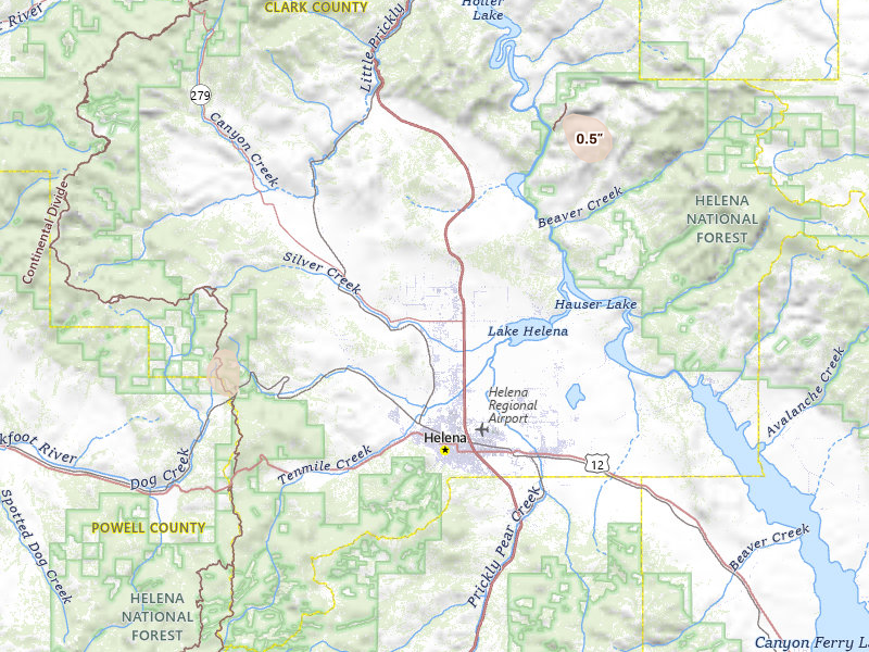 Radar-estimated hail-size map of the storm over Helena, MT on May 29, 2026