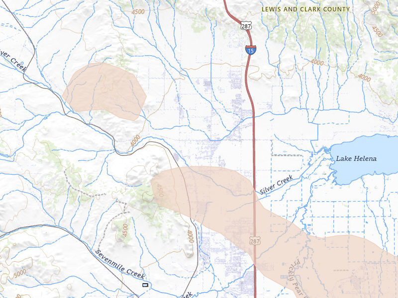 Radar-estimated hail-size map of the storm over Helena, MT on Jun 25, 2026