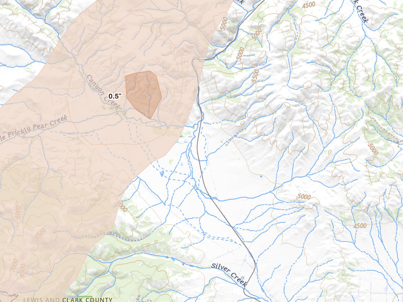 Radar-estimated hail-size map of the storm over Helena, MT