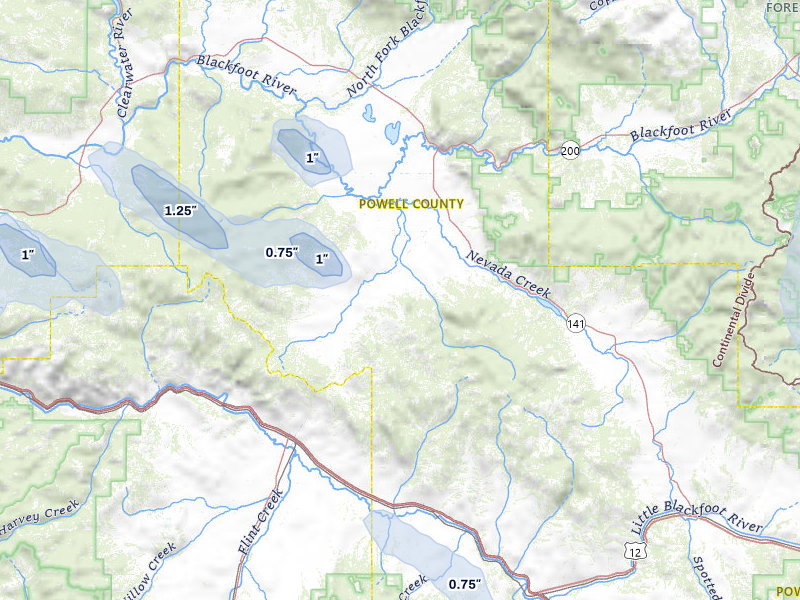 NEXRAD radar-signature map of the hail storm over Helmville, MT on May 27, 2026