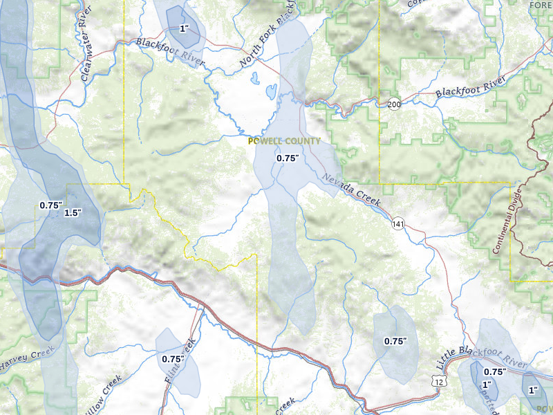 NEXRAD radar-signature map of the hail storm over Helmville, MT on May 28, 2026