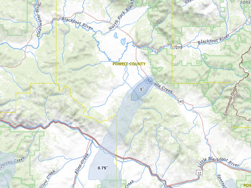 NEXRAD radar-signature map of the hail storm over Helmville, MT on May 29, 2026