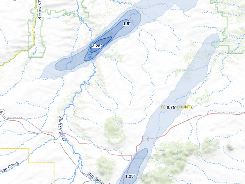 NEXRAD radar-signature map of the hail storm over Hilger, MT on Jun 26, 2026