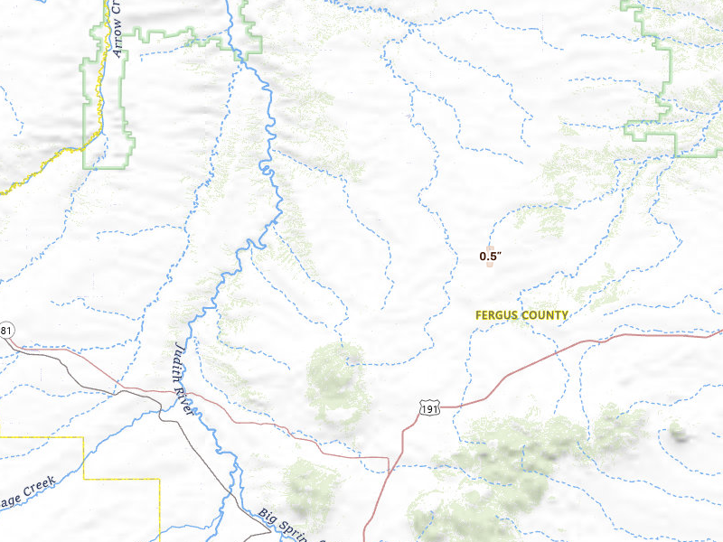 Radar-estimated hail-size map of the storm over Hilger, MT on Jul 29, 2026