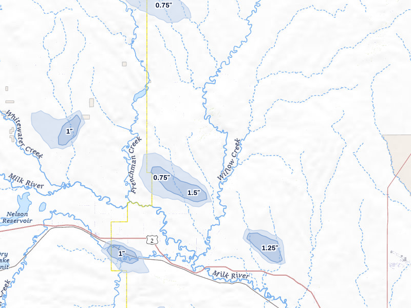 NEXRAD radar-signature map of the hail storm over Hinsdale, MT on May 29, 2026