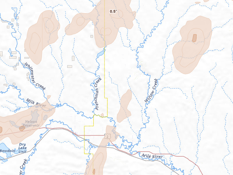 Radar-estimated hail-size map of the storm over Hinsdale, MT