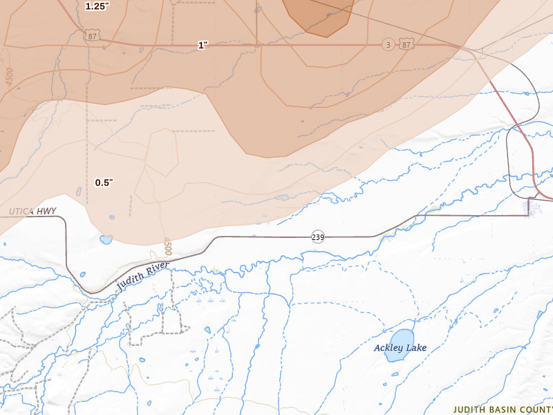 Radar-estimated hail-size map of the storm over Hobson, MT