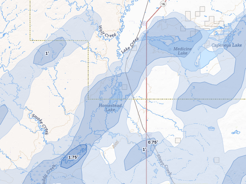 NEXRAD radar-signature map of the hail storm over Homestead, MT on Jun 6, 2026